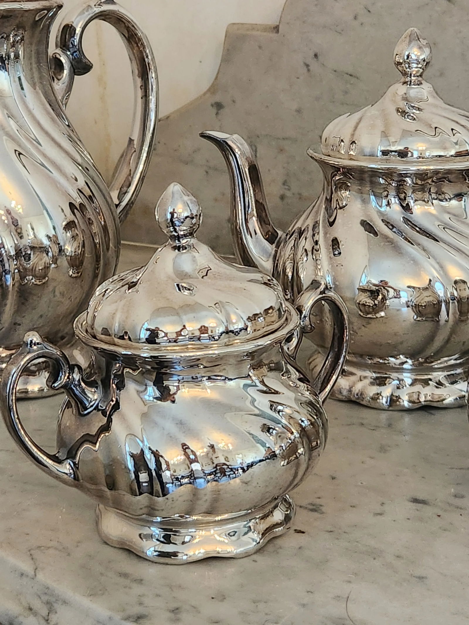 Art Deco German Silver Enamel Tea & Coffee Service, Attributed to Wmf, Circa 1930s - 2