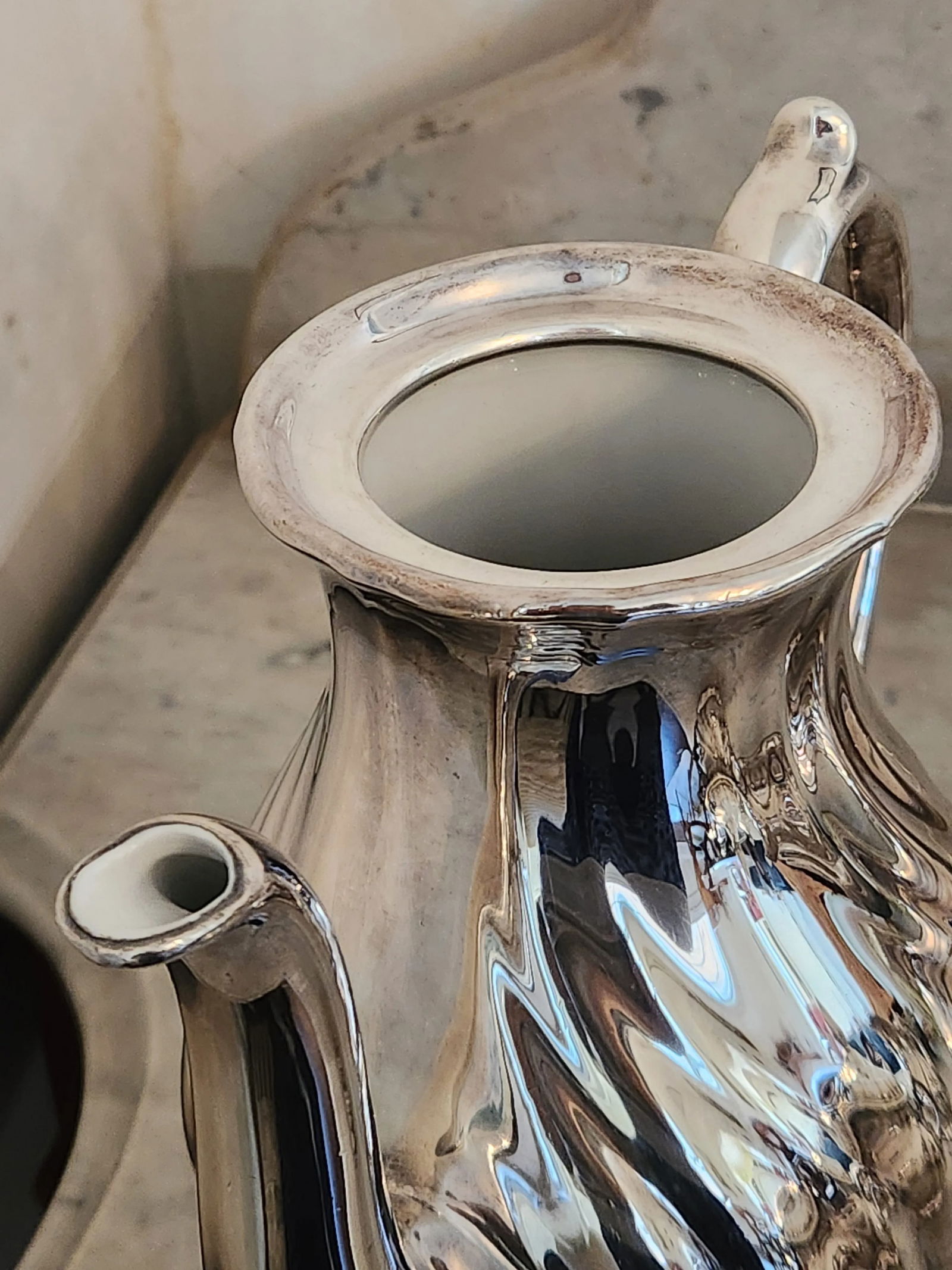 Art Deco German Silver Enamel Tea & Coffee Service, Attributed to Wmf, Circa 1930s - 9