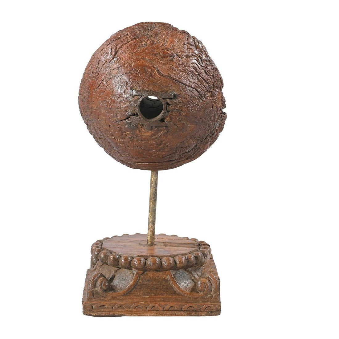 Ranch Style Antique Wooden Pulley Mounted on Column Base Table Decor - 3