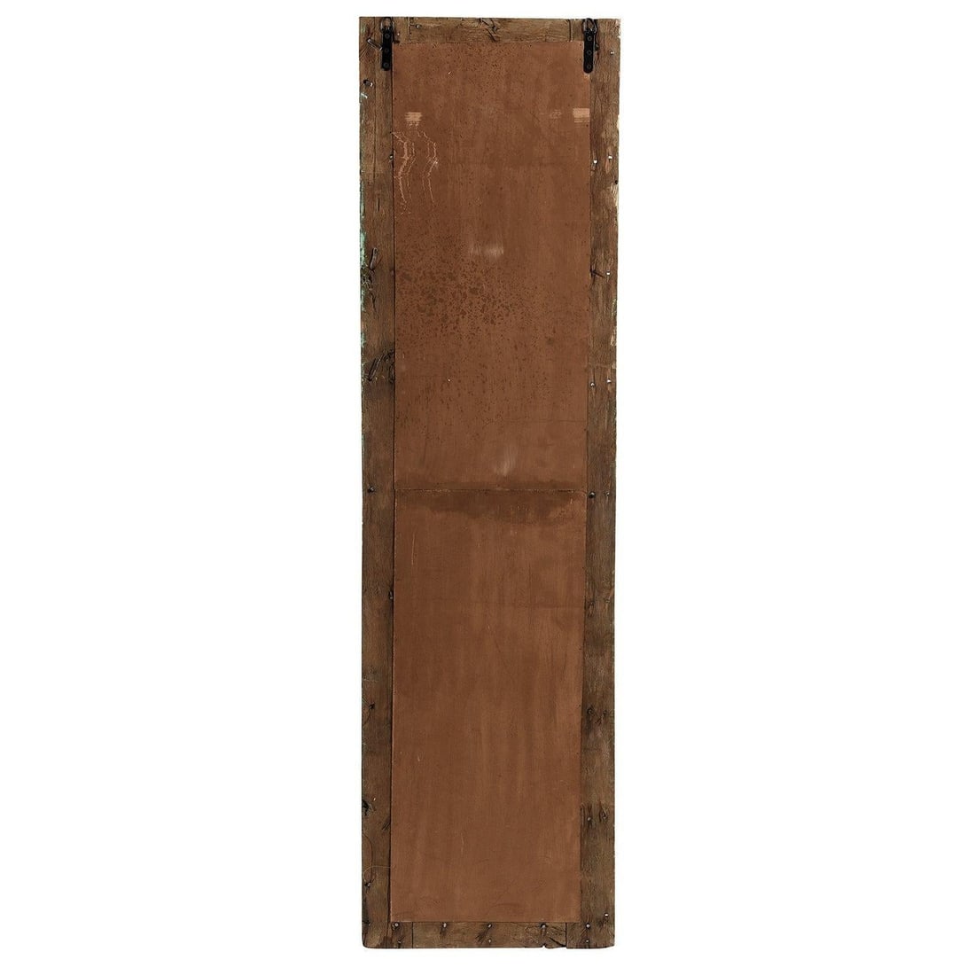 1930s Antique Door Panel With Brass Pins Accents and Mirror Wall Hanging - 3