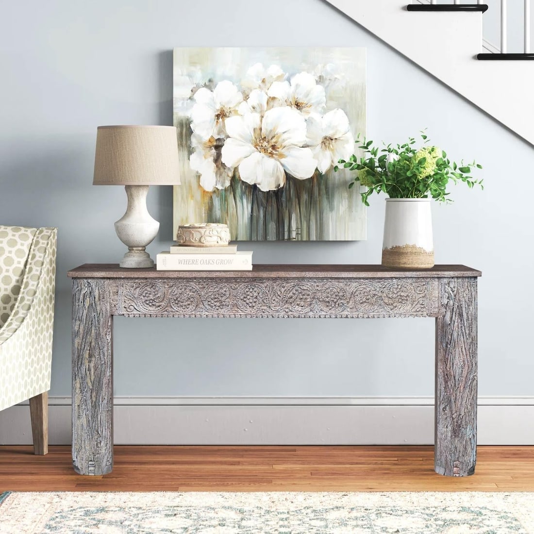 1980s Carved Doorframe Upcycled Distressed Solid Wood Console - 2