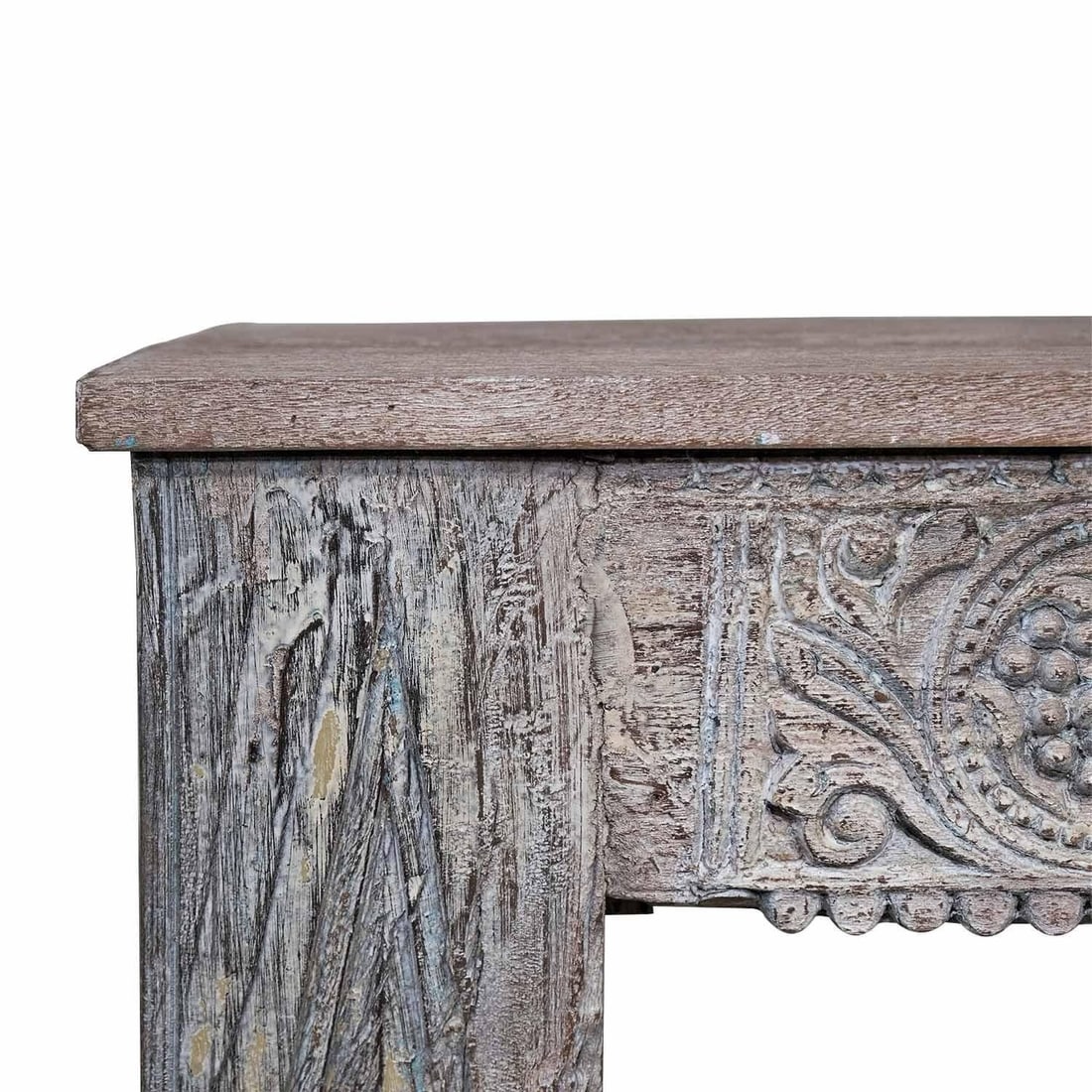 1980s Carved Doorframe Upcycled Distressed Solid Wood Console - 5