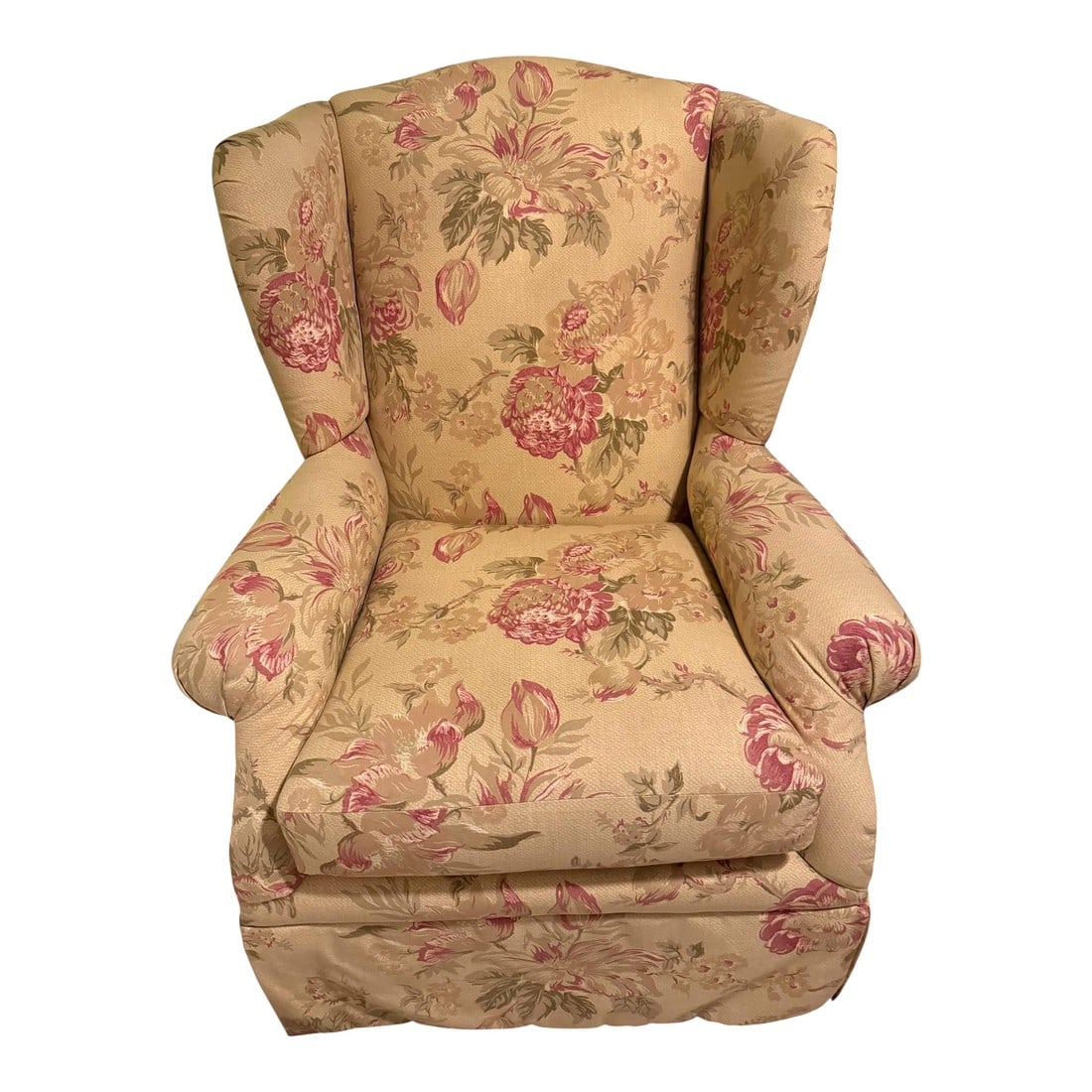 Braxton Culler Chippendale Style Floral-Upholstered Wingback Armchair (1 of 8)