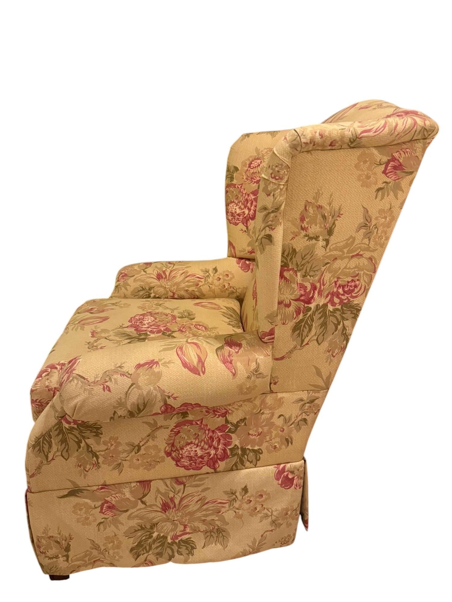 Braxton Culler Chippendale Style Floral-Upholstered Wingback Armchair - 2