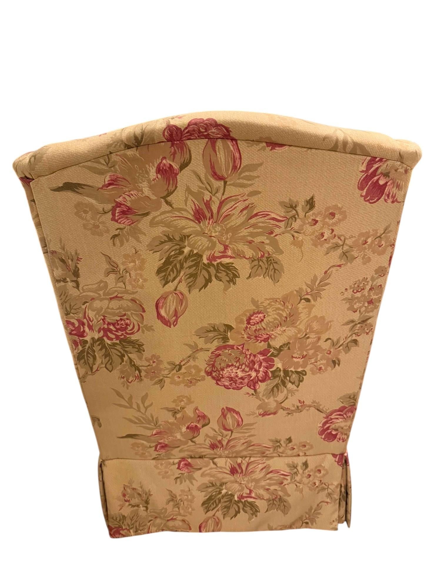 Braxton Culler Chippendale Style Floral-Upholstered Wingback Armchair - 4