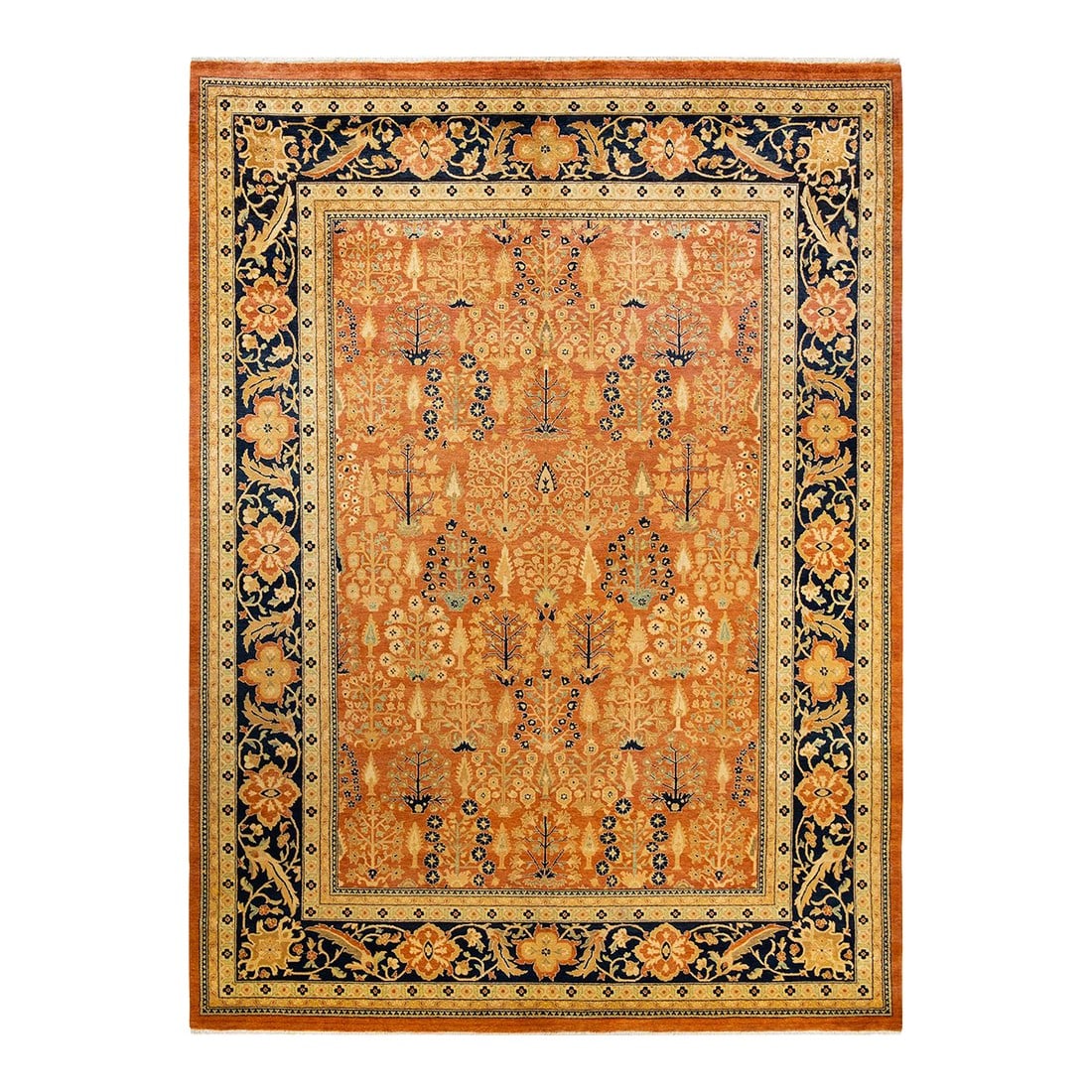 Eclectic, One-of-a-Kind Hand-Knotted Area Rug - Orange, 9' 1" x 12' 5": With an amalgam of sizes and aesthetic influences ranging from art deco to Rorschach and modernist, the rugs in the Eclectic collection defy definition, asking instead to become intriguing focal