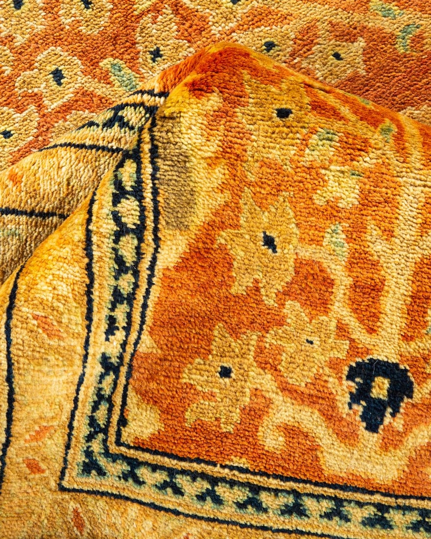 Eclectic, One-of-a-Kind Hand-Knotted Area Rug - Orange, 9' 1" x 12' 5" - 7