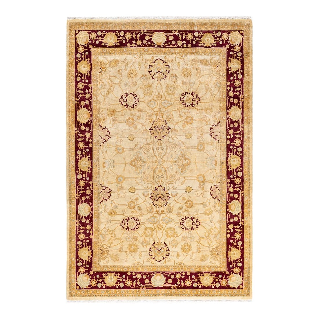 Mogul, One-of-a-Kind Hand-Knotted Area Rug - Ivory, 6' 1" x 9' 1": With understated palettes and allover designs, the rugs in the Mogul Collection will bring timeless sophistication to any room. Influenced by a spectrum of Turkish, Indian, and Persian designs, the