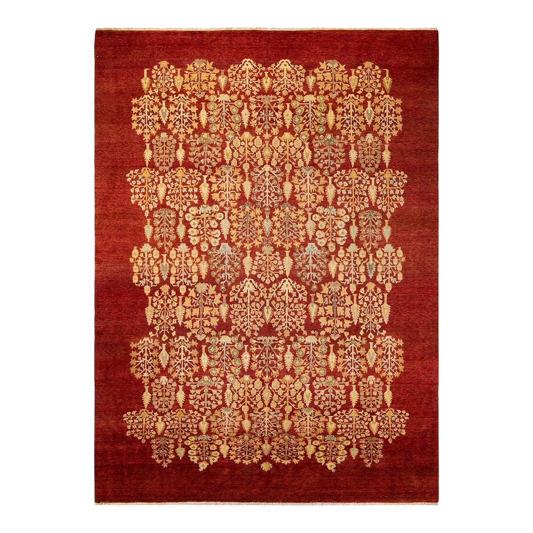Eclectic, One-of-a-Kind Hand-Knotted Area Rug - Orange, 8' 10" x 12' 2": With an amalgam of sizes and aesthetic influences ranging from art deco to Rorschach and modernist, the rugs in the Eclectic collection defy definition, asking instead to become intriguing focal