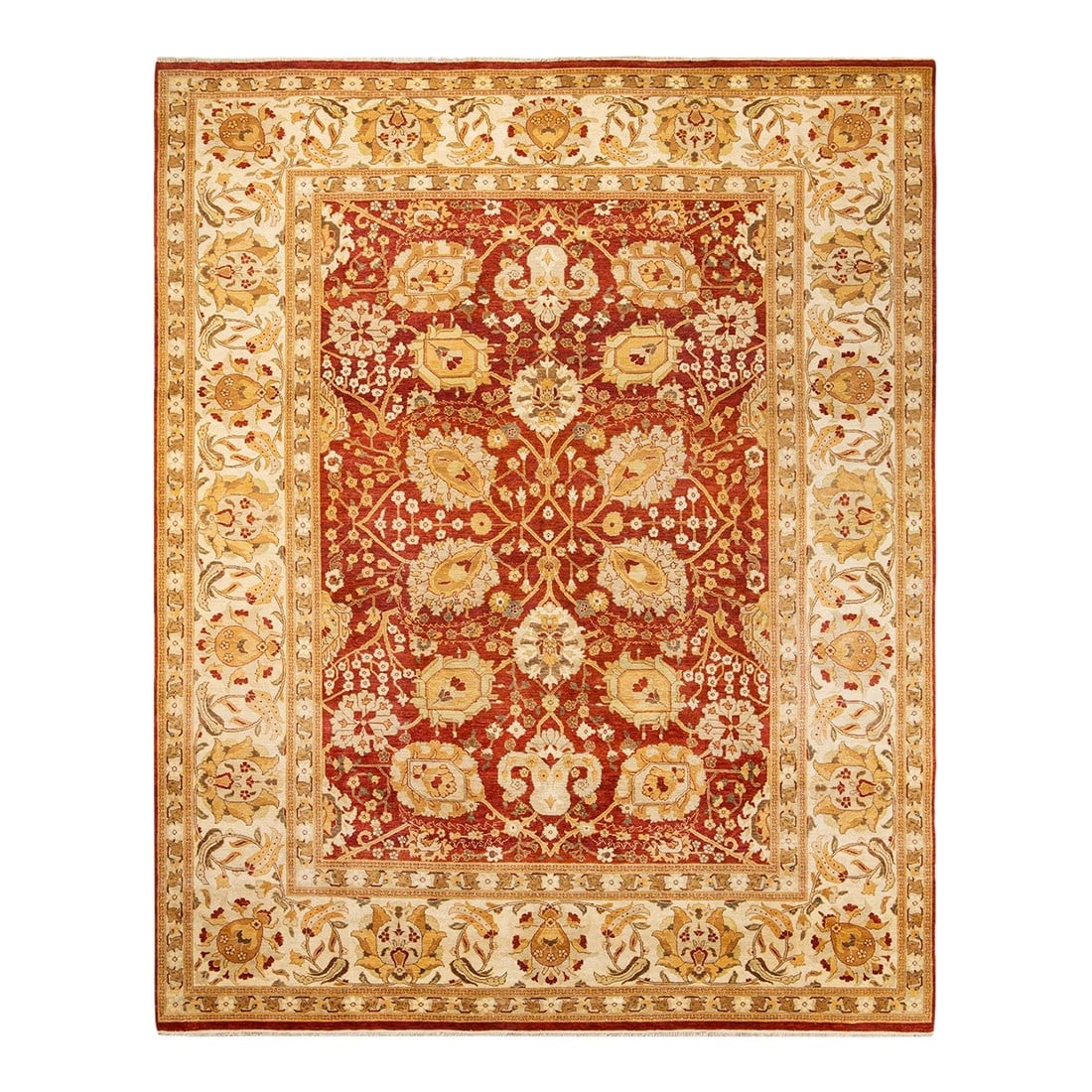 Eclectic, One-of-a-Kind Hand-Knotted Area Rug - Orange, 9' 1" x 11' 7": With an amalgam of sizes and aesthetic influences ranging from art deco to Rorschach and modernist, the rugs in the Eclectic collection defy definition, asking instead to become intriguing focal point