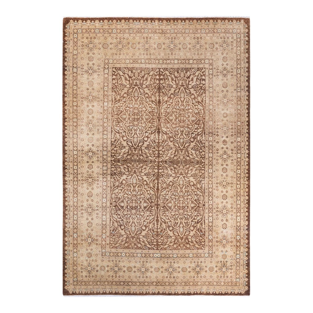 Mogul, One-of-a-Kind Hand-Knotted Area Rug - Brown, 6' 1" x 8' 10": With understated palettes and allover designs, the rugs in the Mogul Collection will bring timeless sophistication to any room. Influenced by a spectrum of Turkish, Indian, and Persian designs, the