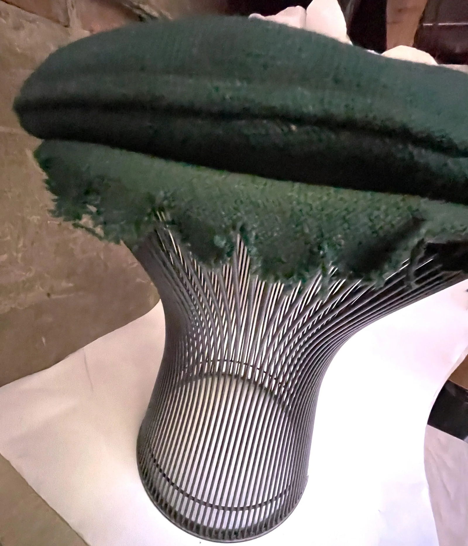 Mid 20th Century Warren Platner Knoll International Stool Original Green Fabric Bronze Metal - 8