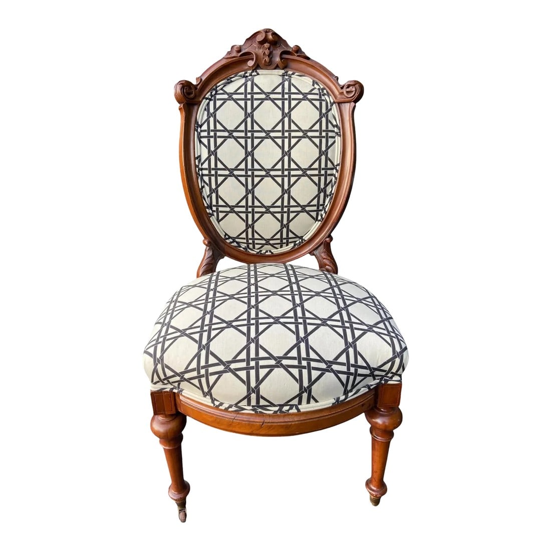 Late 19th Century Victorian Upholstered Side Chair on Casters (1 of 9)