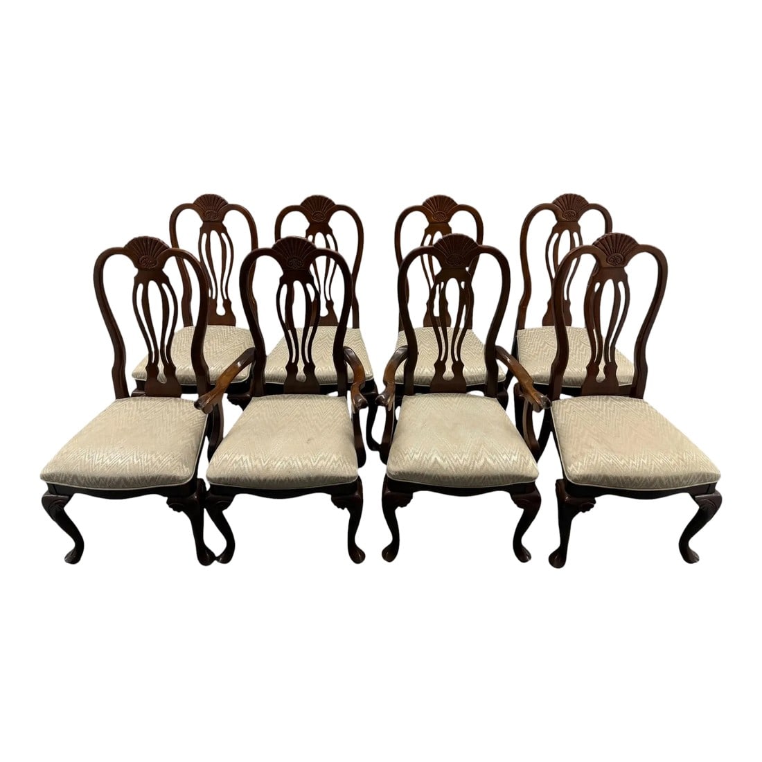 Universal Furniture Chippendale Dining Chairs - Set of 8: Quick Hits: - Universal Furniture Chippendale dining chairs set of 8 - Rich mahogany construction with intricate shell backrests - Includes 2 armchairs and 6 side chairs - Classic Chippendale style,