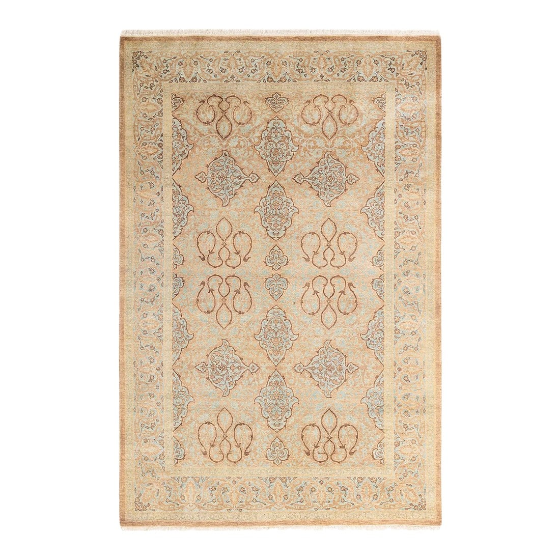 Mogul, One-of-a-Kind Hand-Knotted Area Rug - Brown, 4' 3" x 6' 5": With understated palettes and allover designs, the rugs in the Mogul Collection will bring timeless sophistication to any room. Influenced by a spectrum of Turkish, Indian, and Persian designs, the