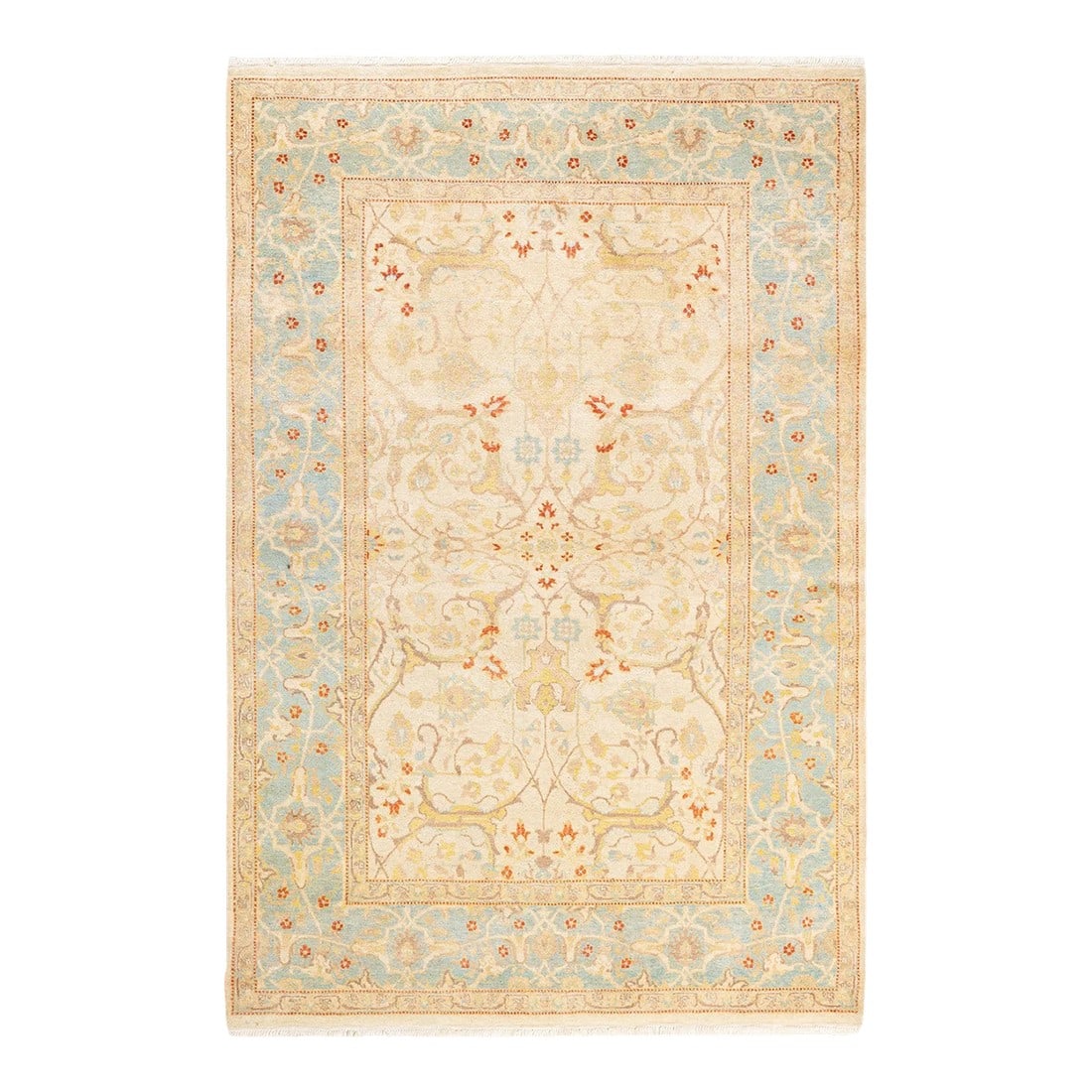 Mogul, One-of-a-Kind Hand-Knotted Area Rug - Ivory, 4' 3" x 6' 5": With understated palettes and allover designs, the rugs in the Mogul Collection will bring timeless sophistication to any room. Influenced by a spectrum of Turkish, Indian, and Persian designs, the