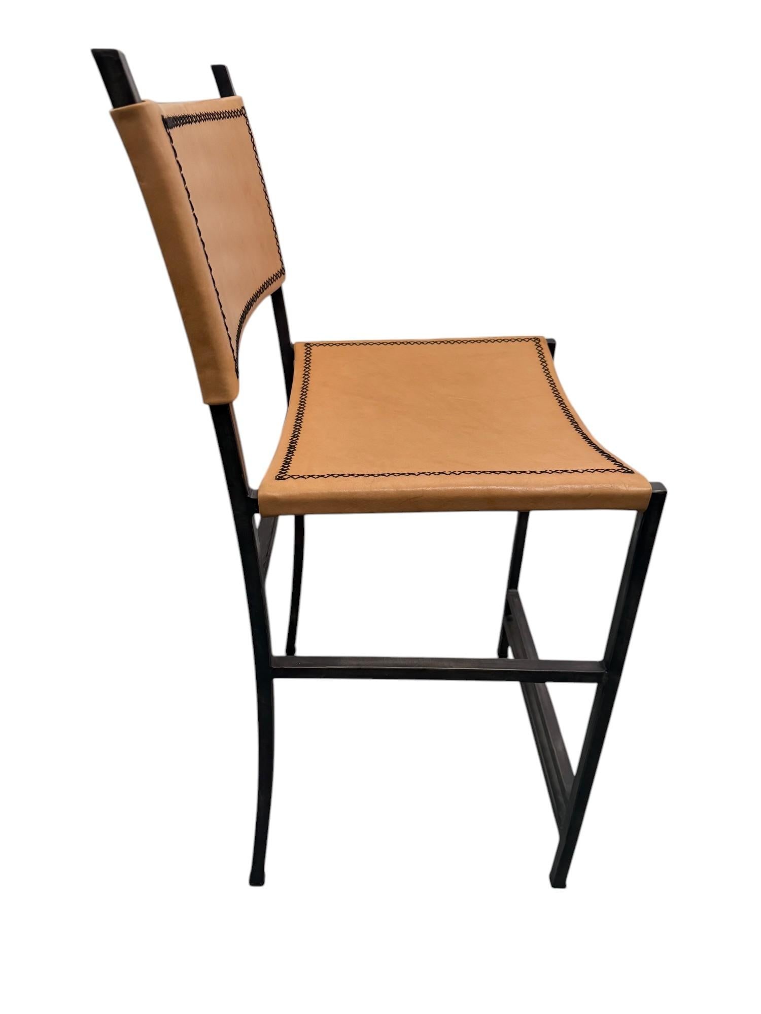 Sol & Luna Tan Leather and Iron Counter Stool - 4