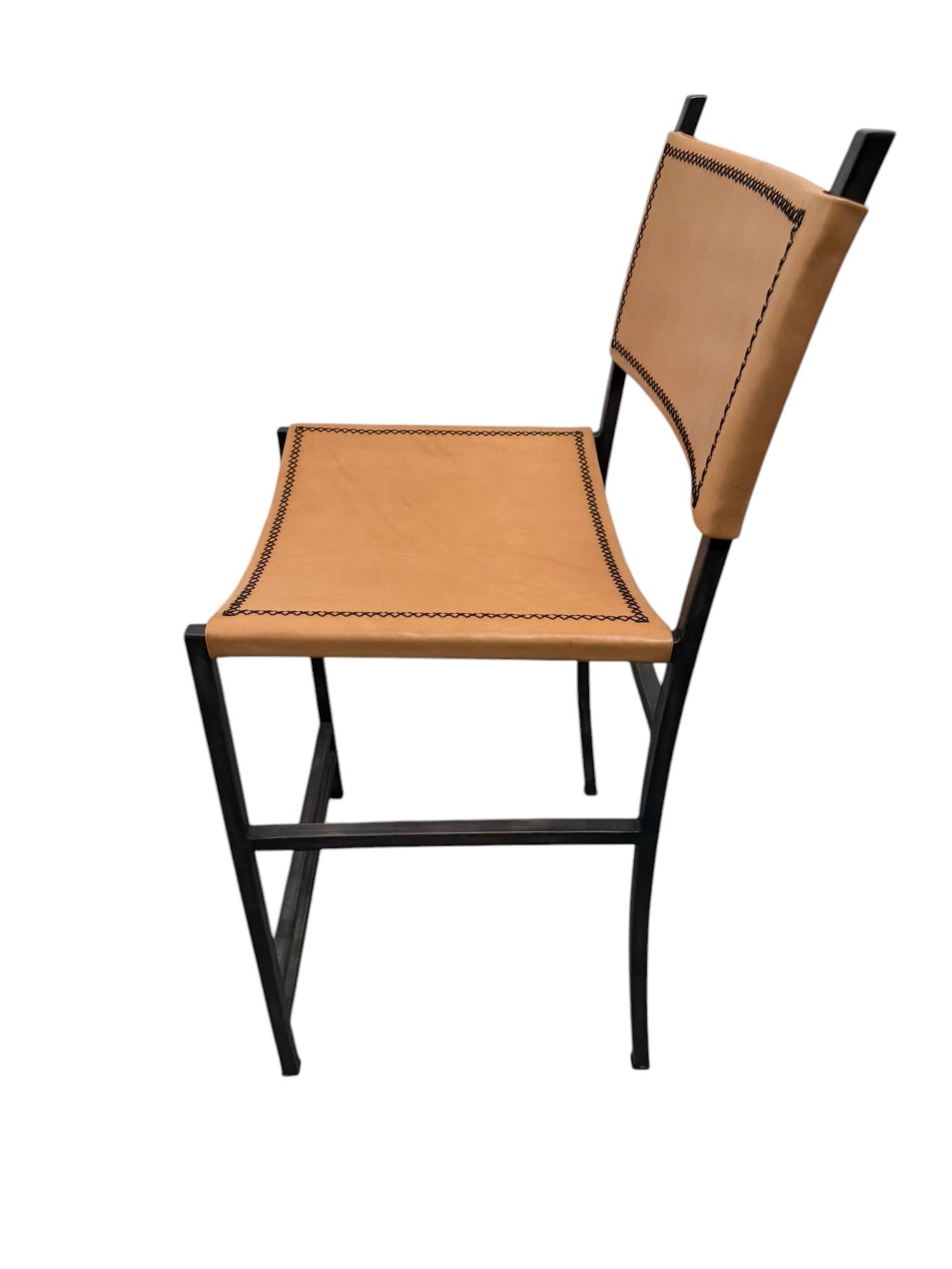 Sol & Luna Tan Leather and Iron Counter Stool - 5