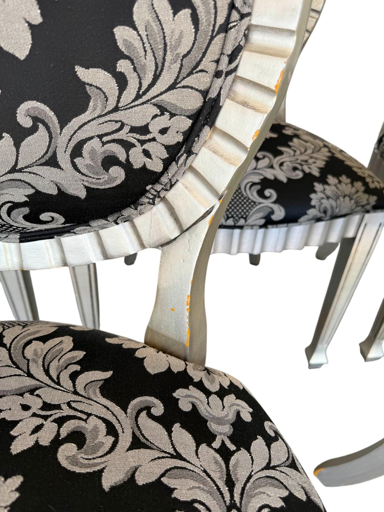 Set of Six Andre Originals Regency Style Silver Painted Wood Dining Chairs - 11