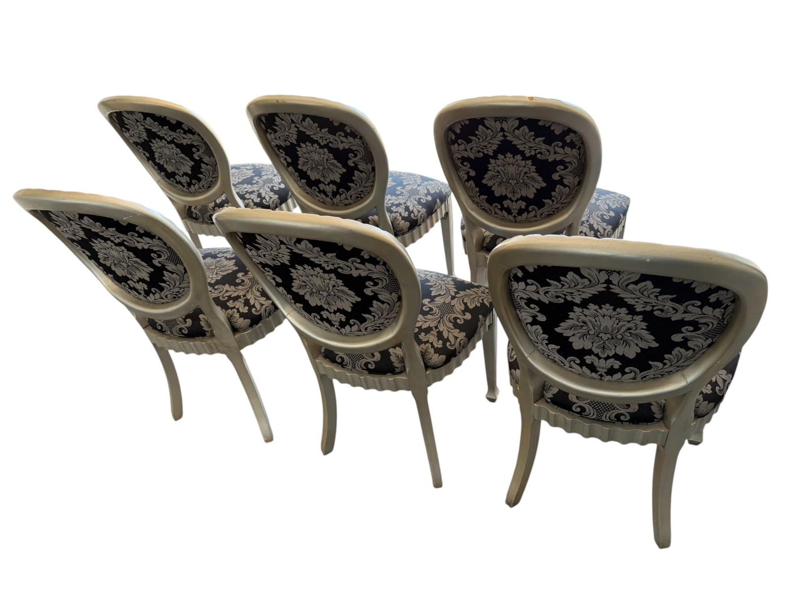 Set of Six Andre Originals Regency Style Silver Painted Wood Dining Chairs - 2