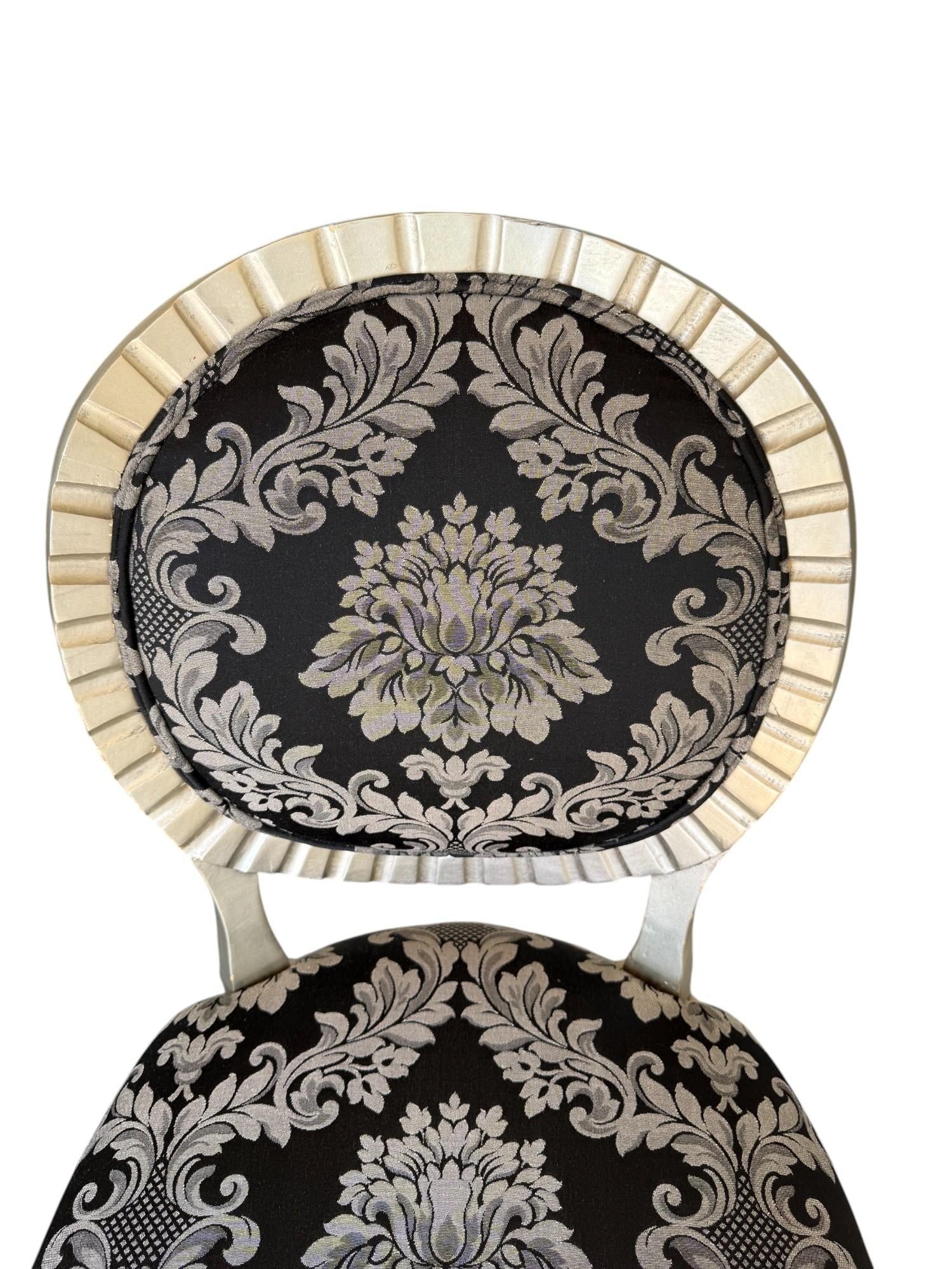 Set of Six Andre Originals Regency Style Silver Painted Wood Dining Chairs - 6