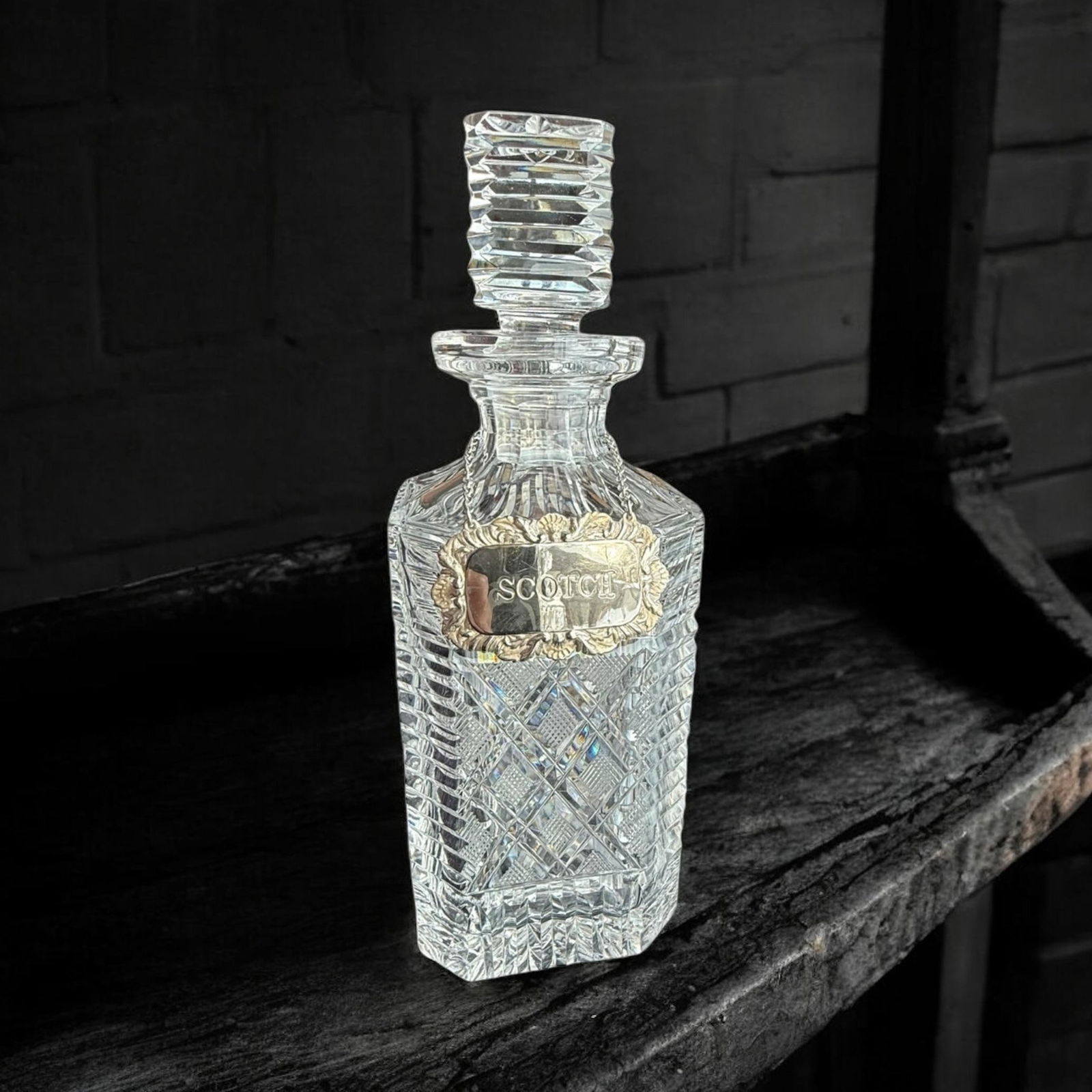 Vintage Scotch Waterford Crystal Strawberry Square Master Cutter Spirits Decanter with Silver-Plate - 2