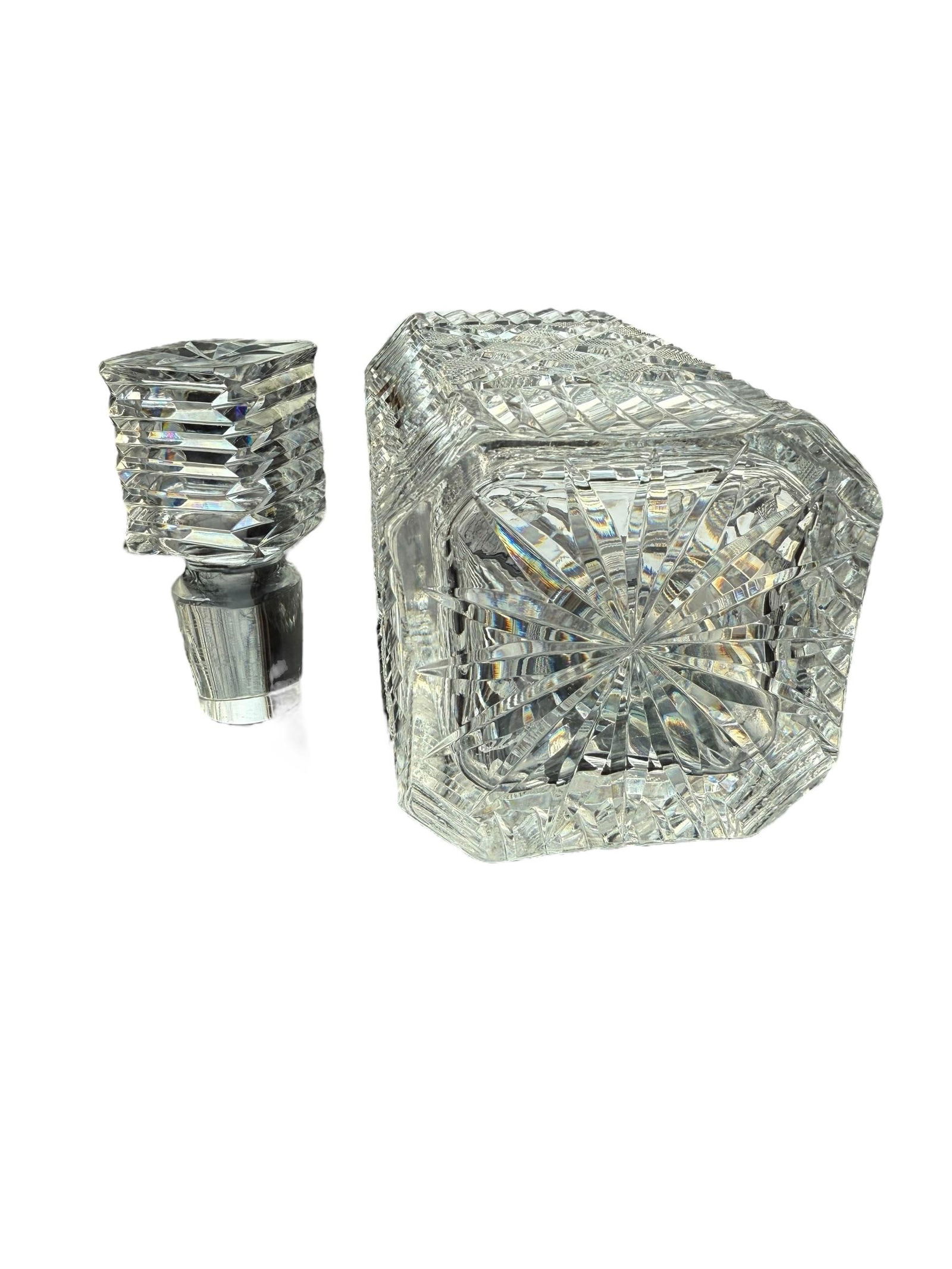 Vintage Scotch Waterford Crystal Strawberry Square Master Cutter Spirits Decanter with Silver-Plate - 3