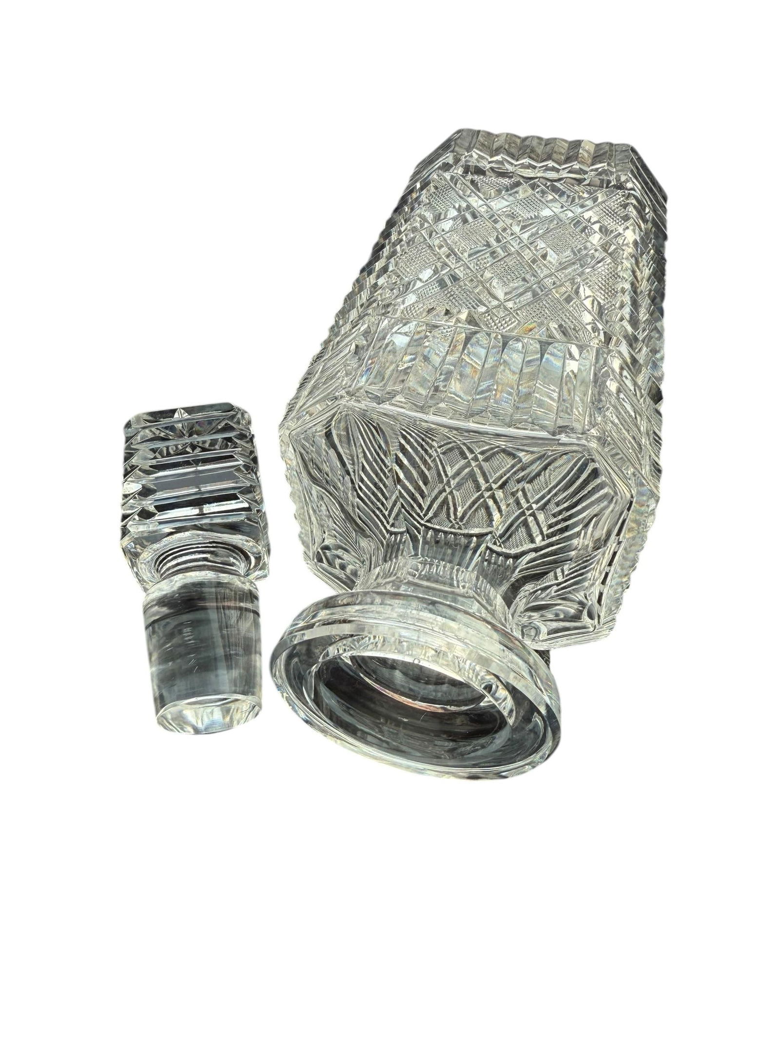 Vintage Scotch Waterford Crystal Strawberry Square Master Cutter Spirits Decanter with Silver-Plate - 4