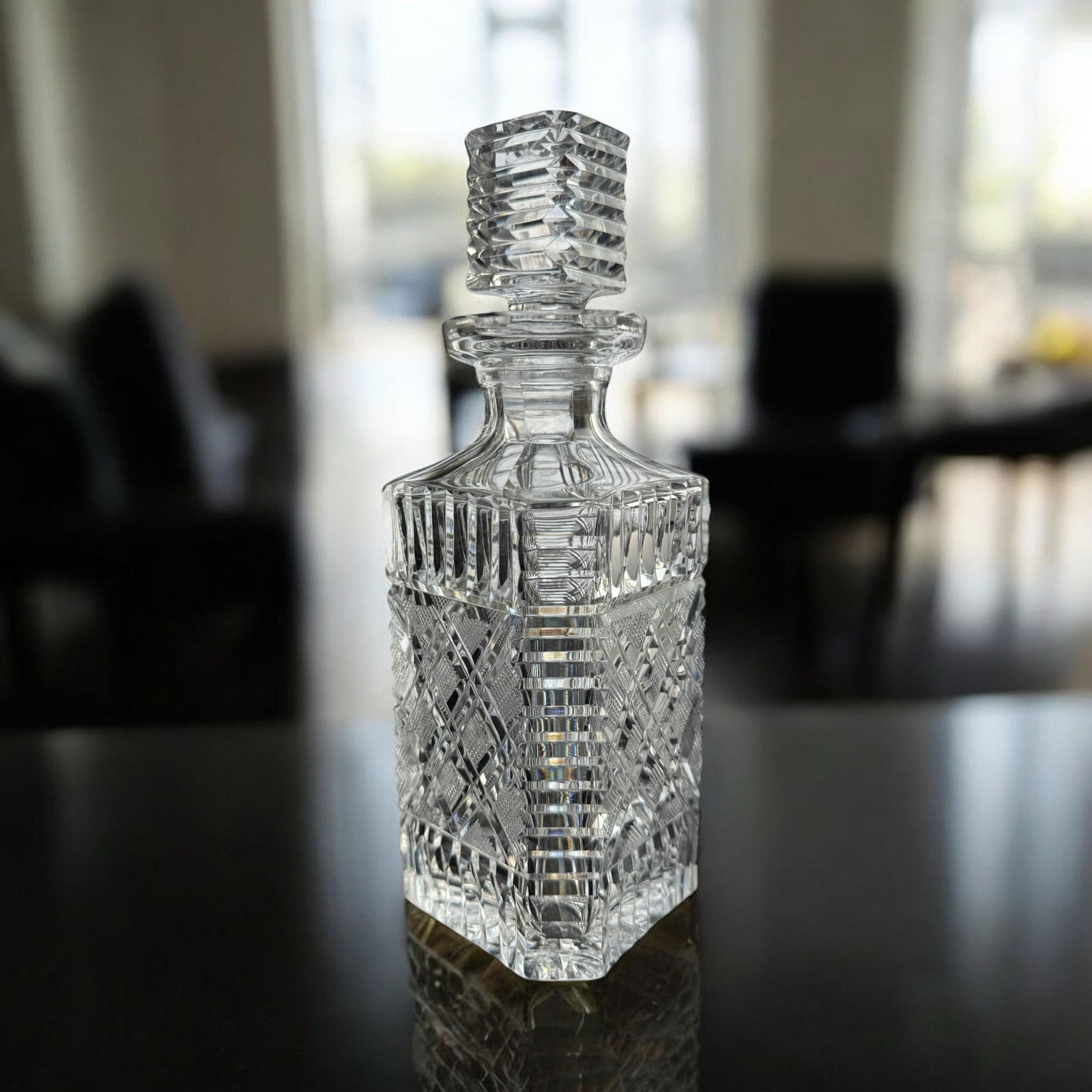 Vintage Scotch Waterford Crystal Strawberry Square Master Cutter Spirits Decanter with Silver-Plate - 5