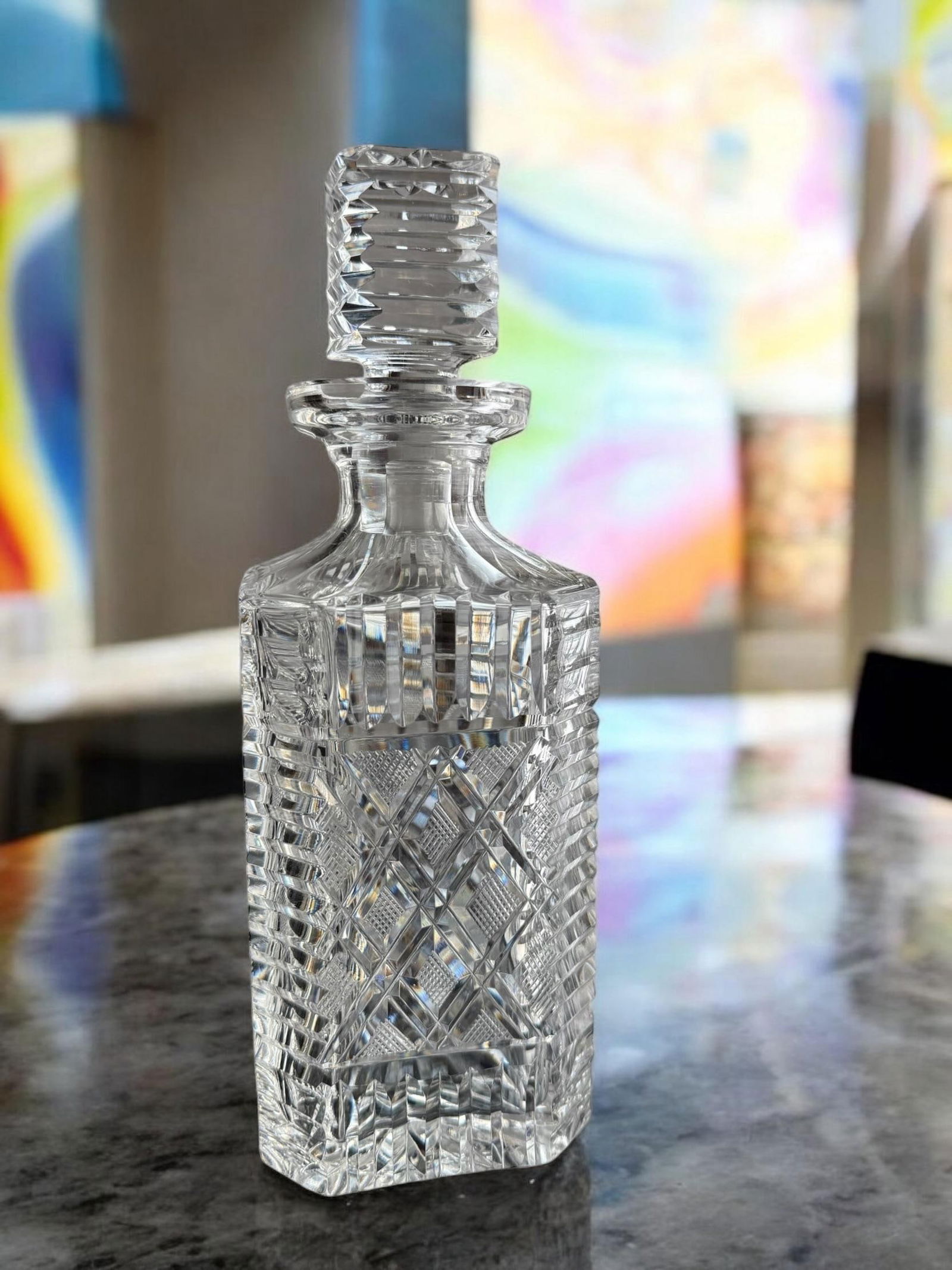 Vintage Scotch Waterford Crystal Strawberry Square Master Cutter Spirits Decanter with Silver-Plate - 8