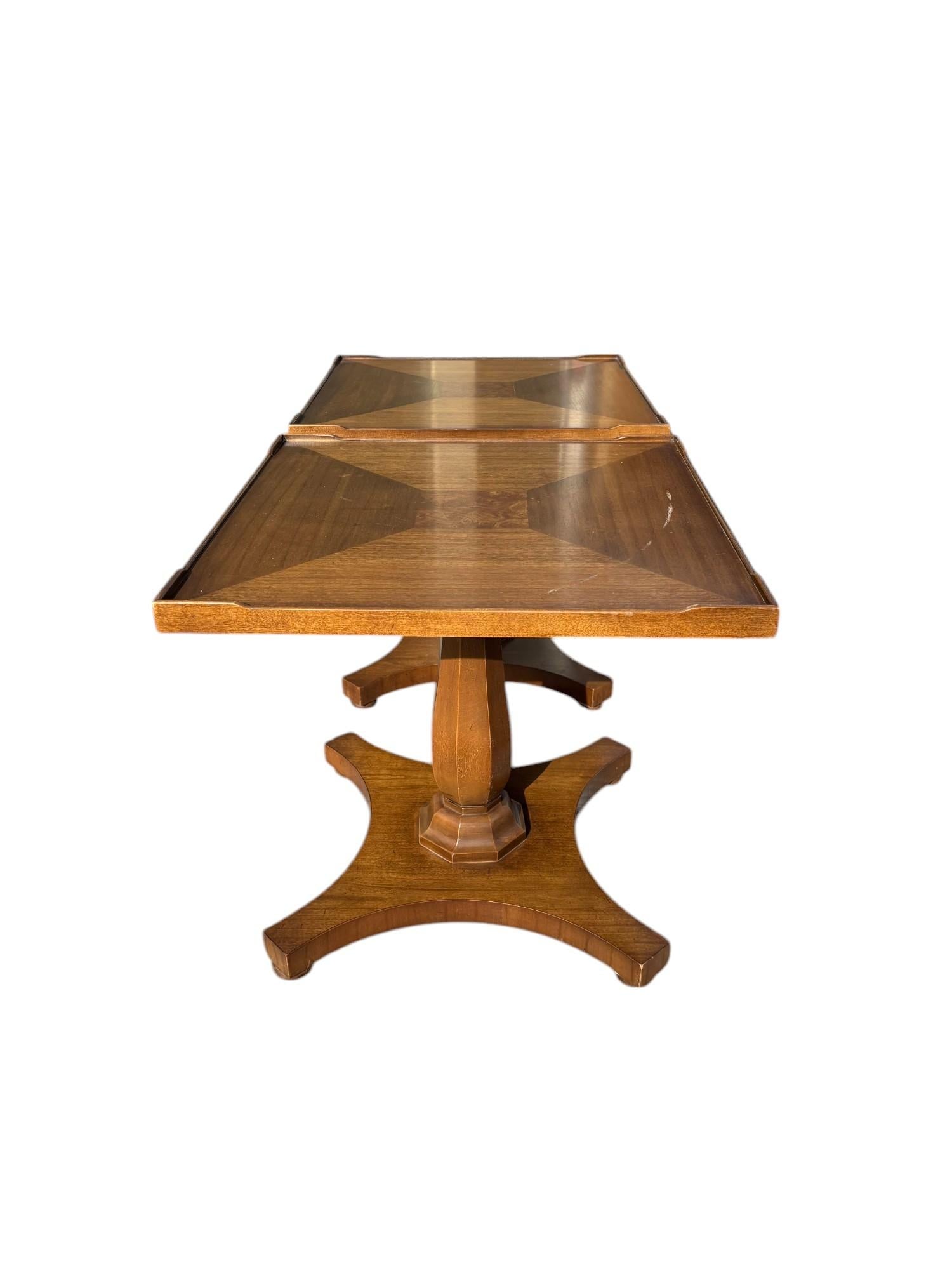 Pair of Drexel Mediterranean Style Maple and Burl Elm Side Tables - 2