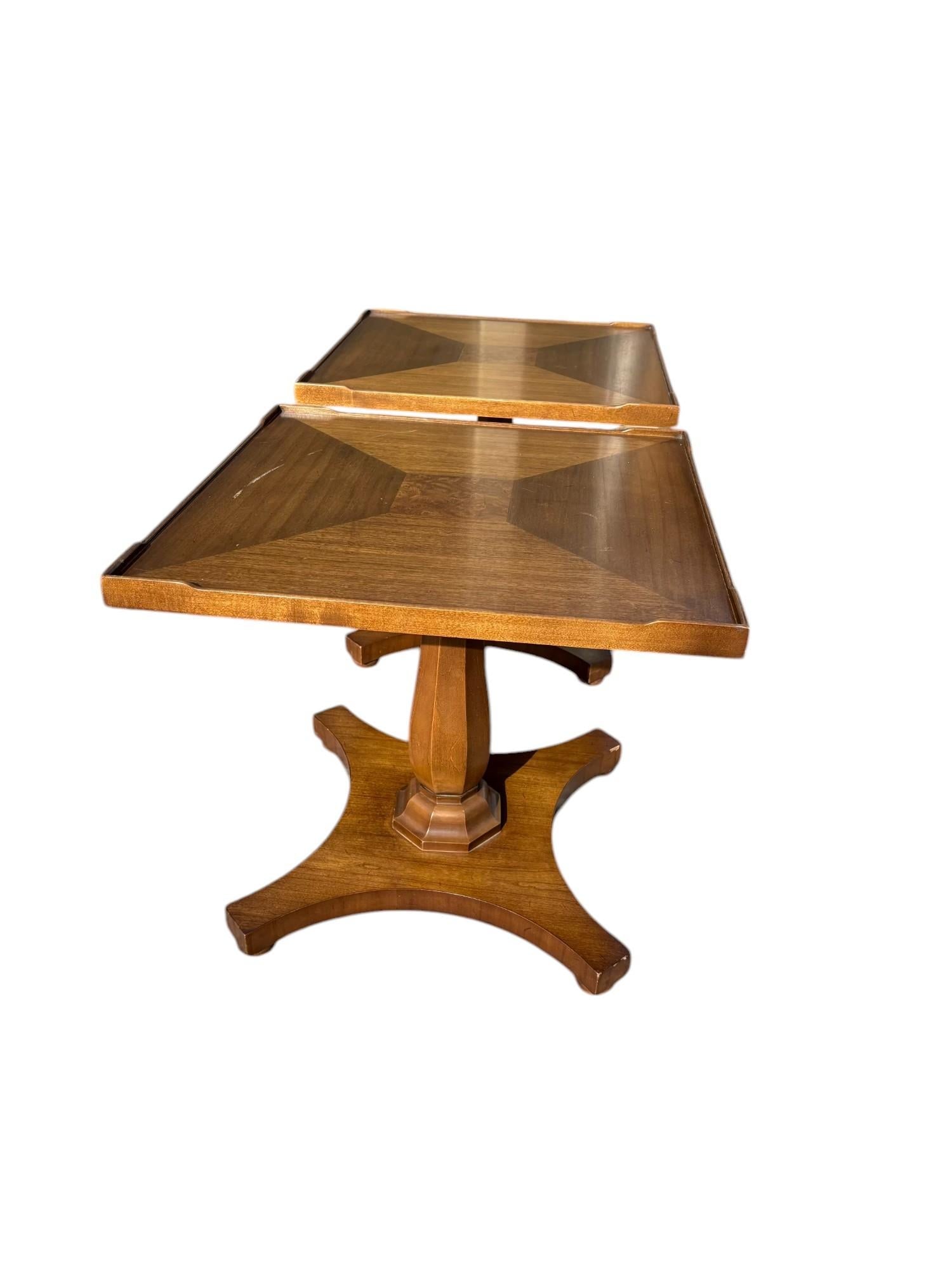 Pair of Drexel Mediterranean Style Maple and Burl Elm Side Tables - 3