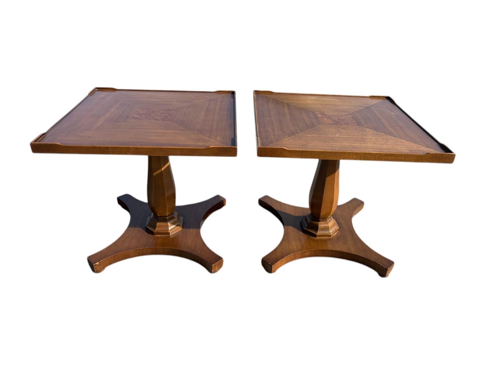 Pair of Drexel Mediterranean Style Maple and Burl Elm Side Tables - 4