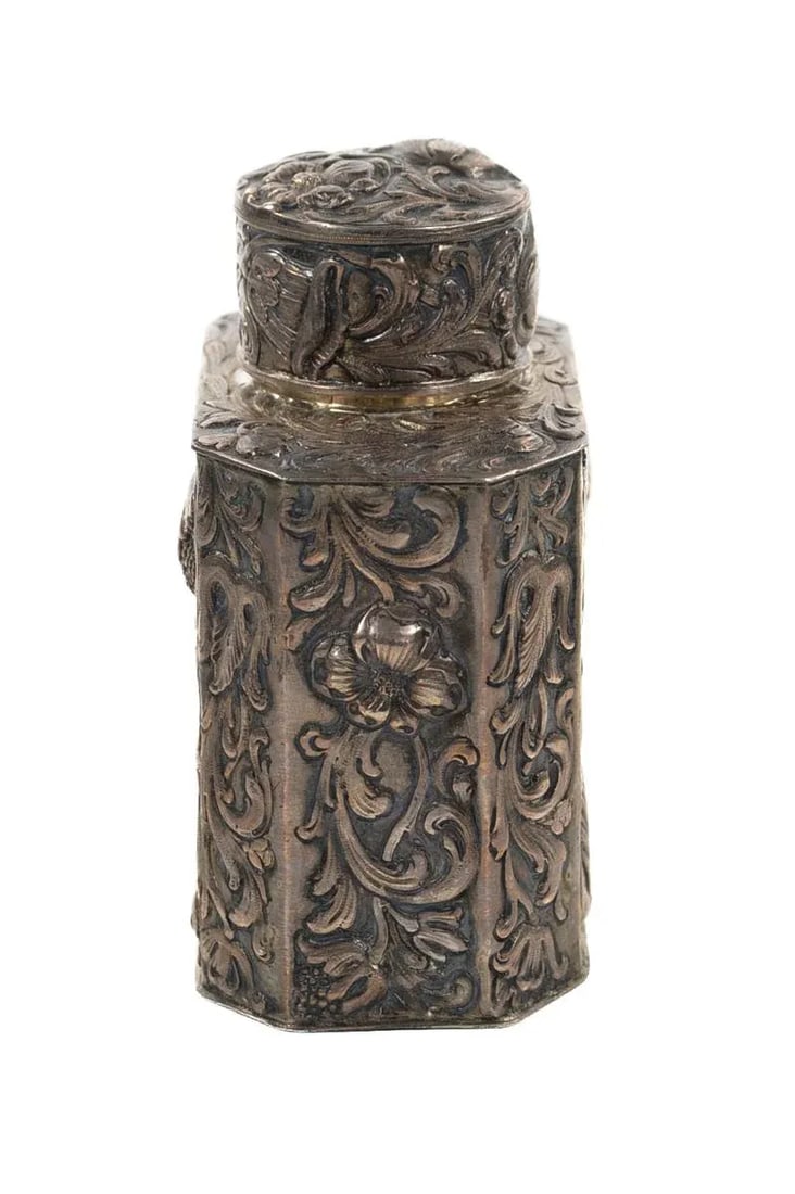 19th Century Antique Silver Repousse Tea Caddy - 3