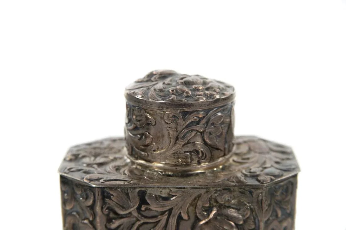19th Century Antique Silver Repousse Tea Caddy - 8