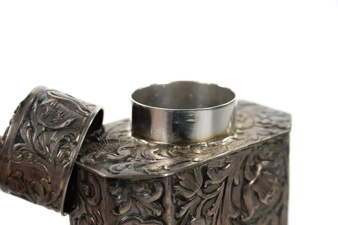 19th Century Antique Silver Repousse Tea Caddy - 9