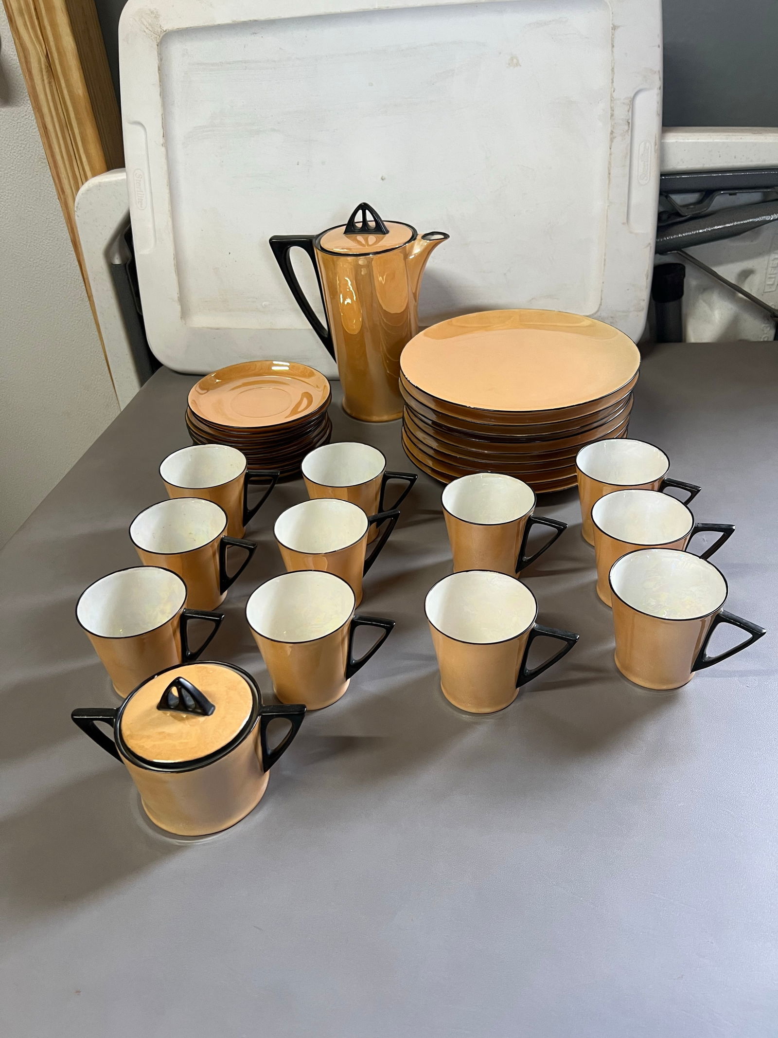 Vintage Art Deco Peach Irridescent Lusterwear Dishes - 32 Pieces - 9