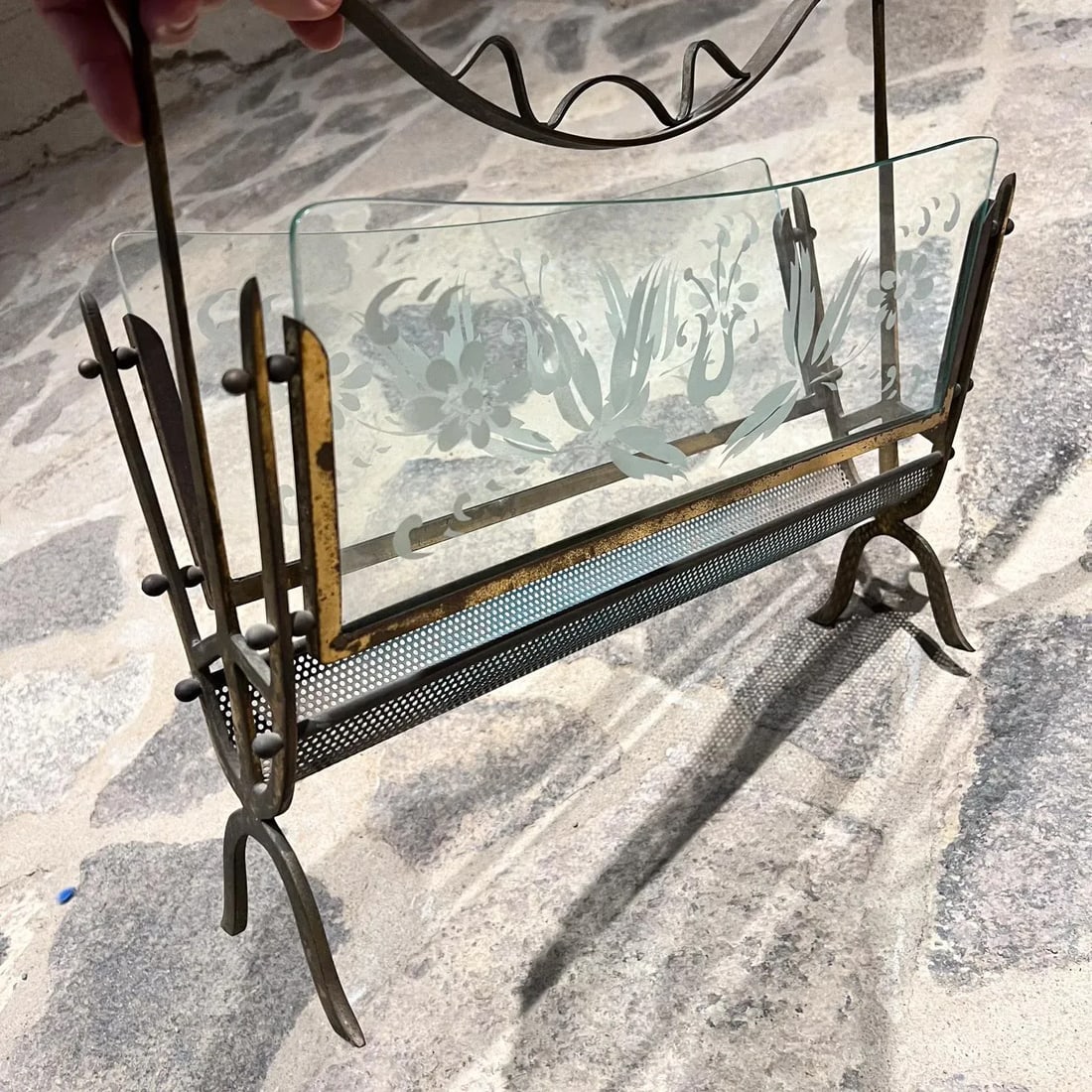 1950s Fontana Arte Magazine Rack Venetian Flower Art Glass Italy - 10