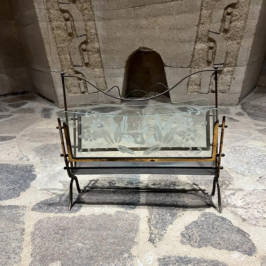 1950s Fontana Arte Magazine Rack Venetian Flower Art Glass Italy - 11