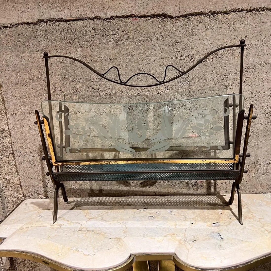 1950s Fontana Arte Magazine Rack Venetian Flower Art Glass Italy - 12