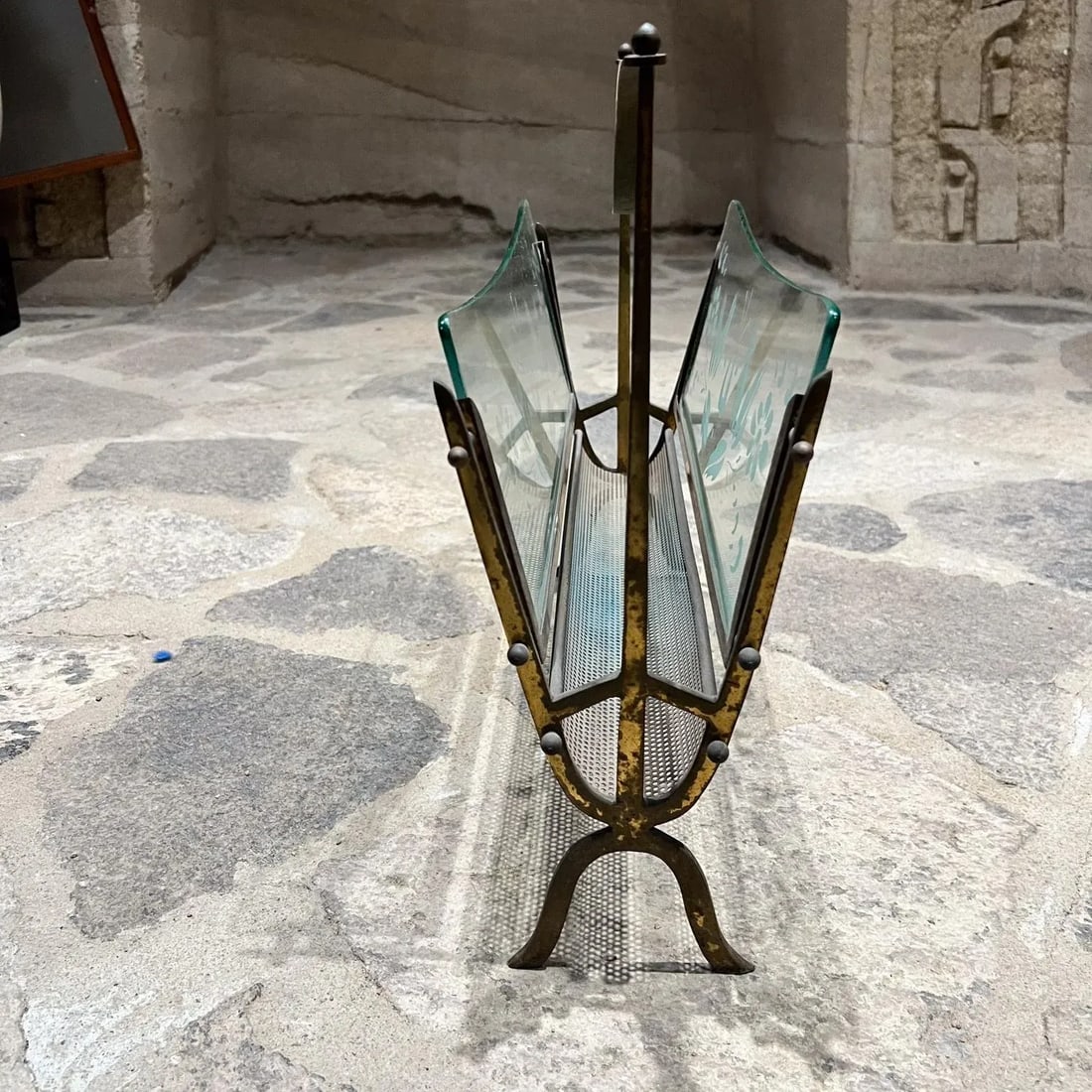 1950s Fontana Arte Magazine Rack Venetian Flower Art Glass Italy - 3