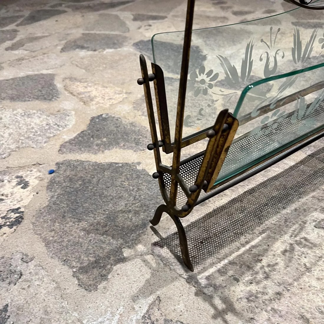 1950s Fontana Arte Magazine Rack Venetian Flower Art Glass Italy - 4