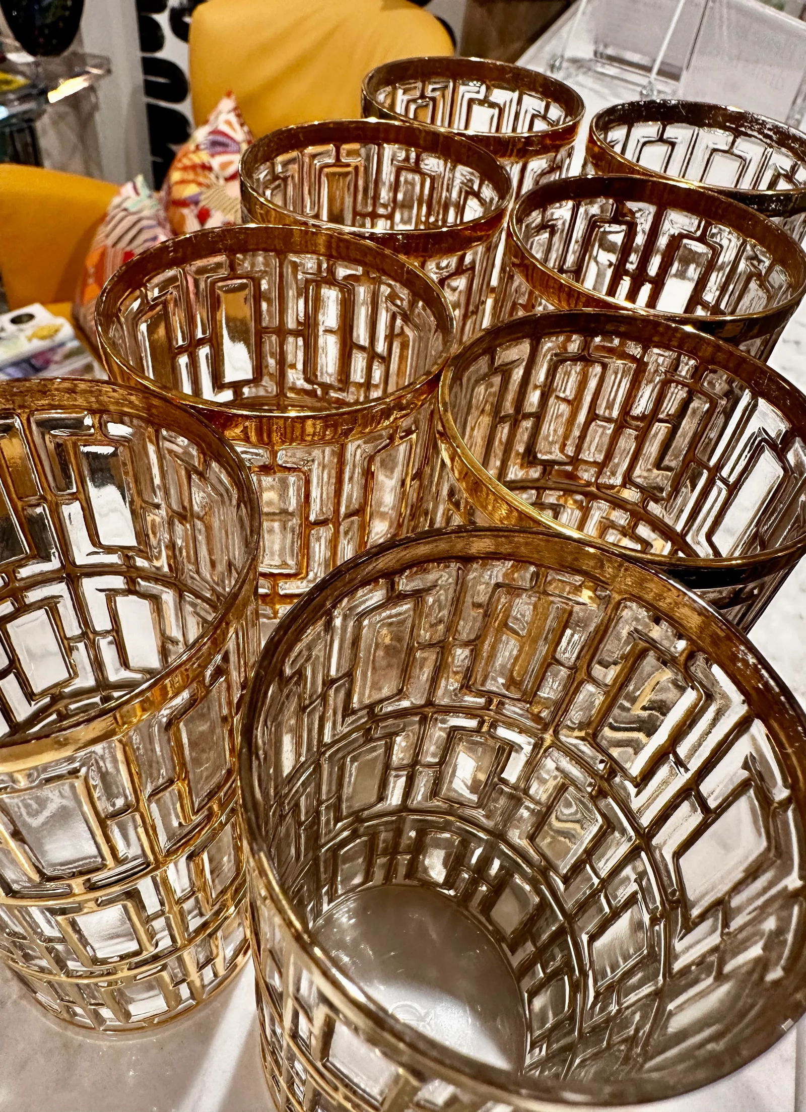 1960s Mid-Century Modern Shoji Highball Glasses With 22kt Trellis Detailing by Imperial Glass- Set o - 11