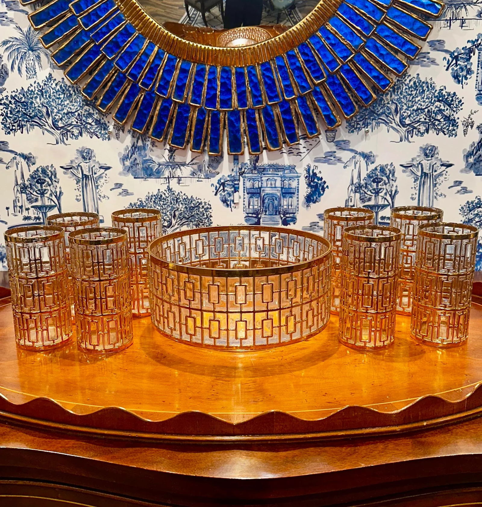 1960s Mid-Century Modern Shoji Highball Glasses With 22kt Trellis Detailing by Imperial Glass- Set o - 3