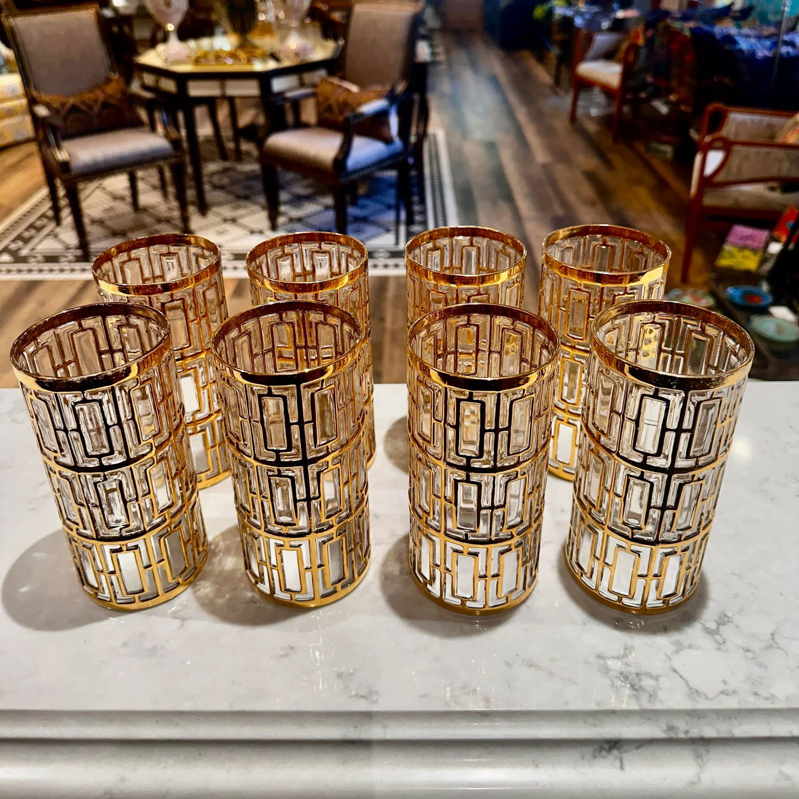 1960s Mid-Century Modern Shoji Highball Glasses With 22kt Trellis Detailing by Imperial Glass- Set o - 6