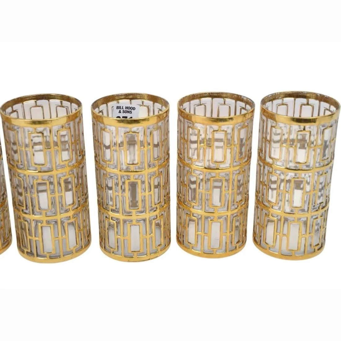 1960s Mid-Century Modern Shoji Highball Glasses With 22kt Trellis Detailing by Imperial Glass- Set o - 7