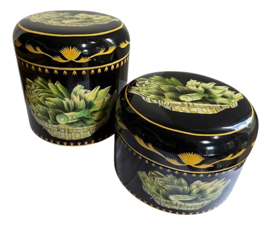 Maitland-Smith Round Lidded Boxes - A Pair (1 of 18)