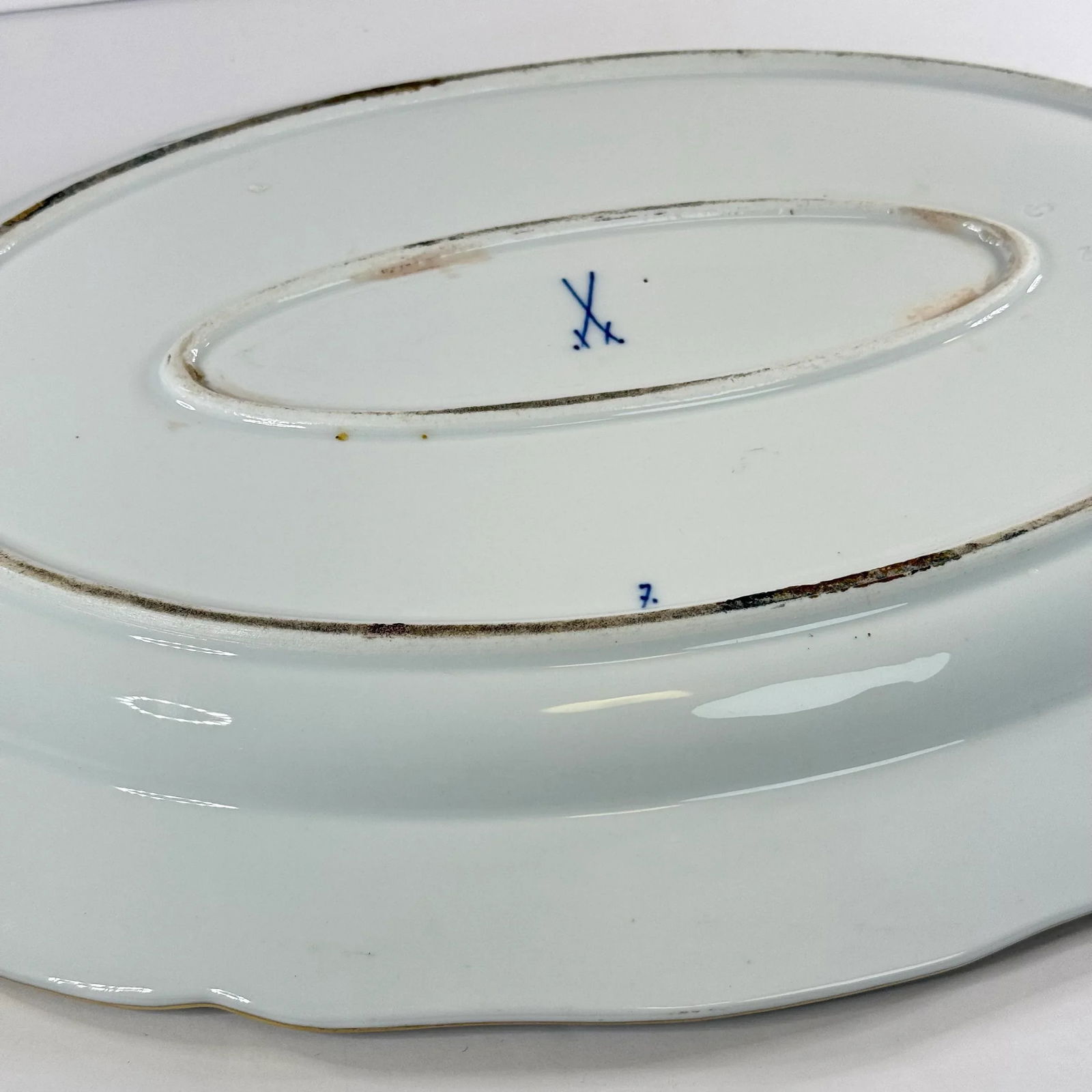 Antique Meissen Blue Onion Rich Gilded Large 18" Scalloped Platter - 11