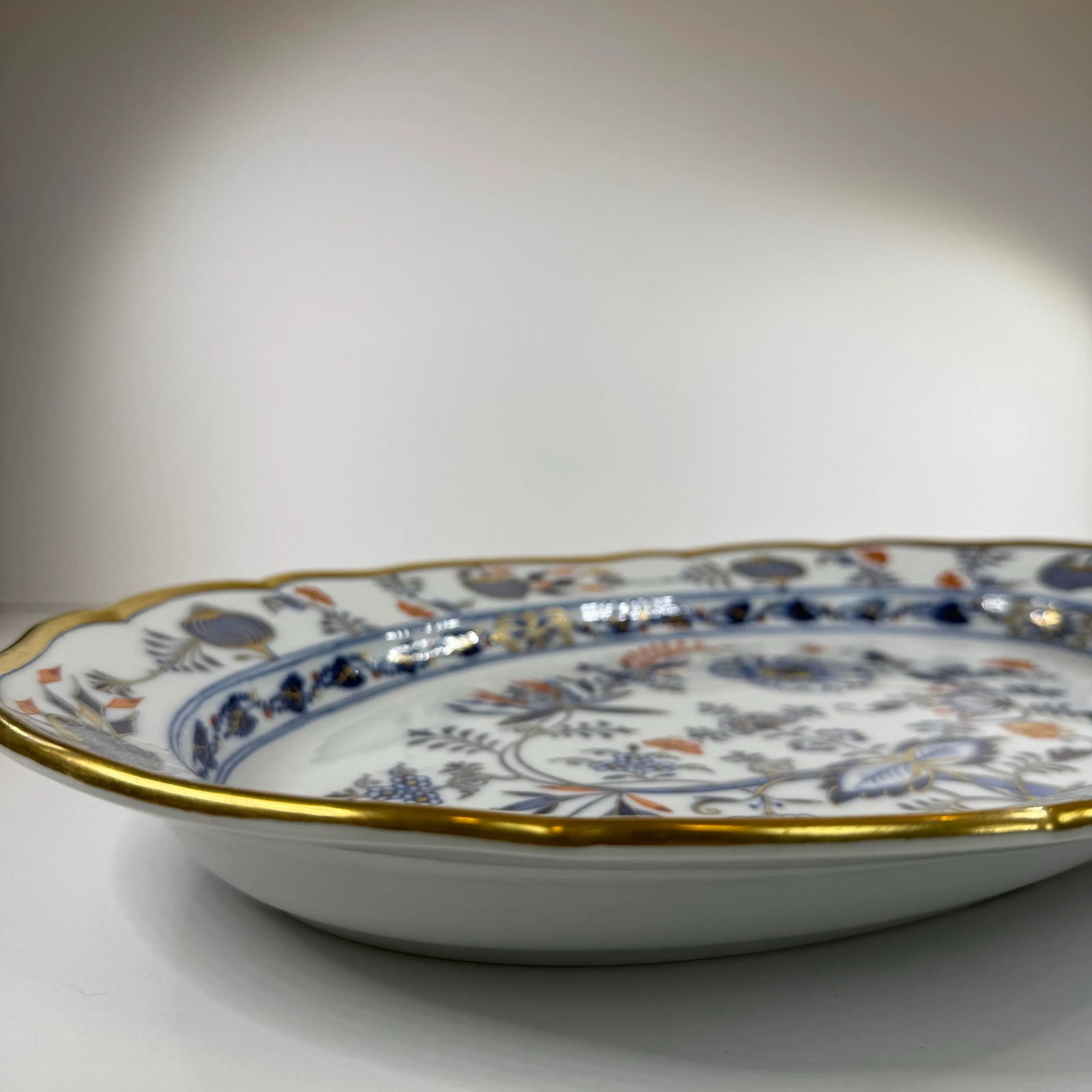 Antique Meissen Blue Onion Rich Gilded Large 18" Scalloped Platter - 3