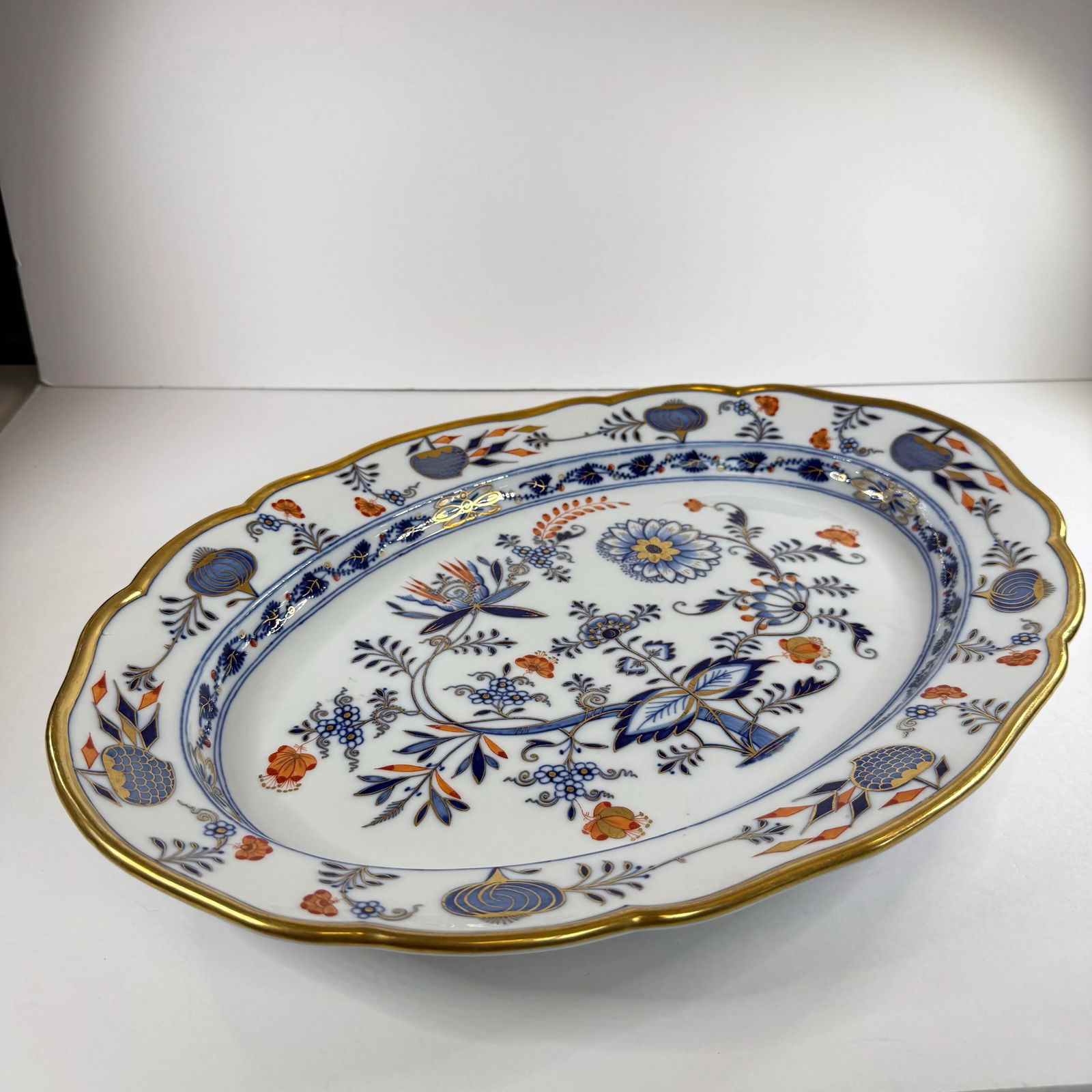 Antique Meissen Blue Onion Rich Gilded Large 18" Scalloped Platter - 4
